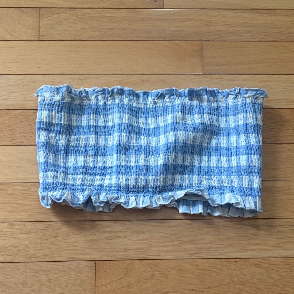 Princess Polly Blue and White Checkered Tube Top